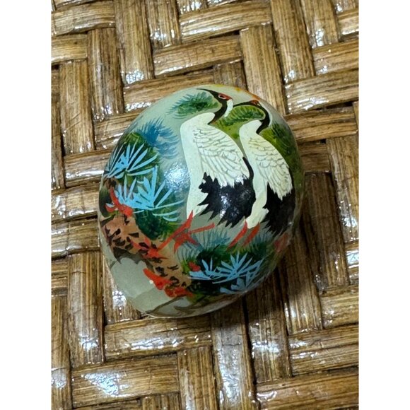 Oriental Asian Hand-Painted Marble Egg With Cranes & Floral Design 1" Tall - Picture 5 of 7